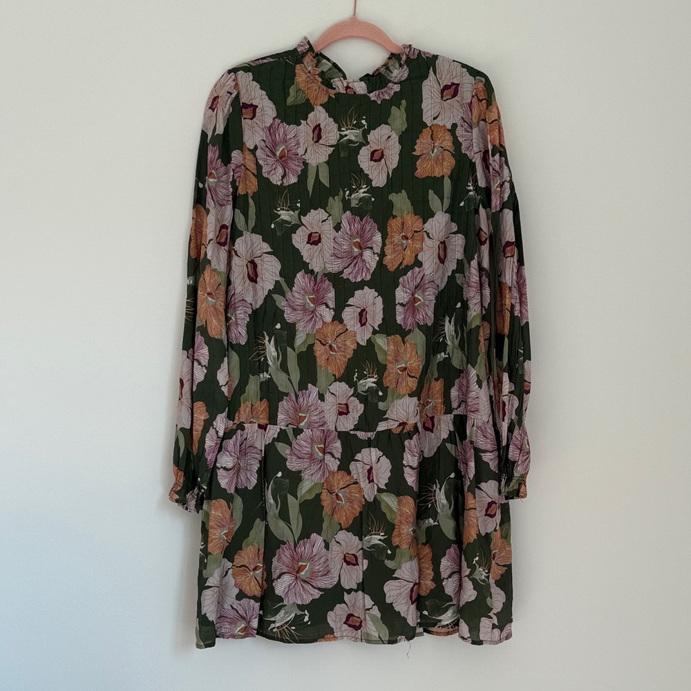 Floral Long Sleeve Dress - Green and Pink